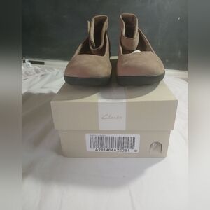 Clarks Collection Medora Nina Mushroom  Leather Womens Ankle Strap Flats Shoes 8